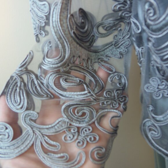 The Soulmates Soutache Lace Women's 2X Gray-Blue Evening Dress is a stunning gow - Picture 8 of 14